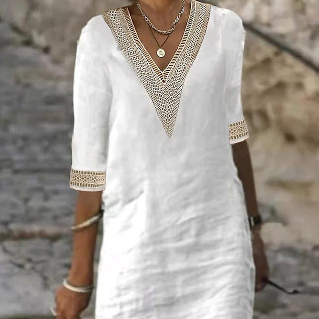 Damen-Sommerkleid mit Häkel-Details und V-Ausschnitt für Strand & Freizeit