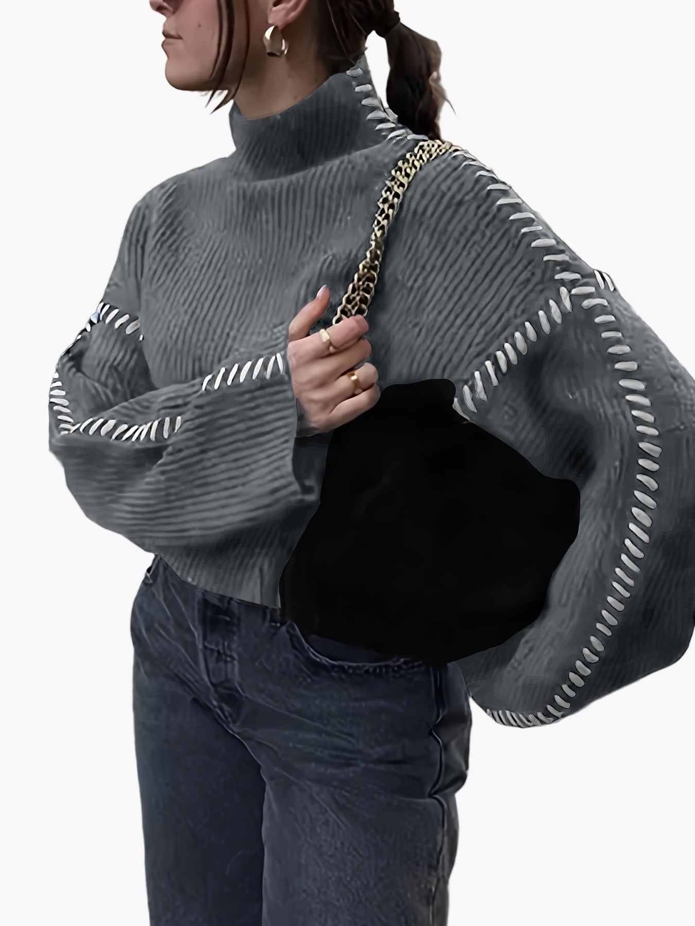 Damen Strickpullover im modernen Oversize-Design mit High Neck – Streetstyle Herbst/Winter