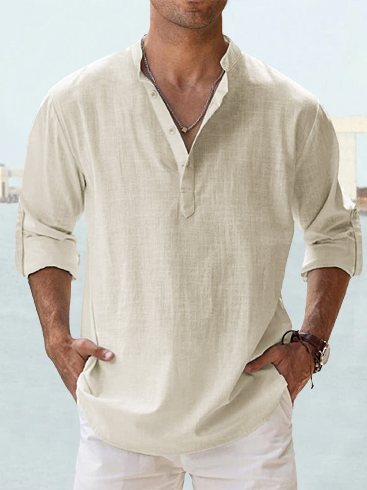Herren Henley-Hemd mit Stehkragen – Langarm, lässig für Freizeit & Urlaub