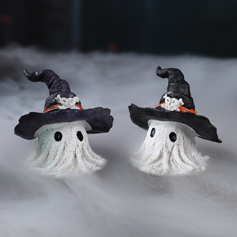 Halloween Dekofigur Geist mit Hexenhut – Niedliche Tischdekoration für Halloween-Partys