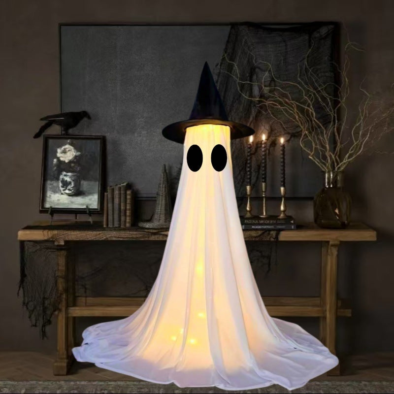 Halloween Deko Leuchtende Geister Figuren mit Hexenhut – Perfekt für Party, Haus & Garten