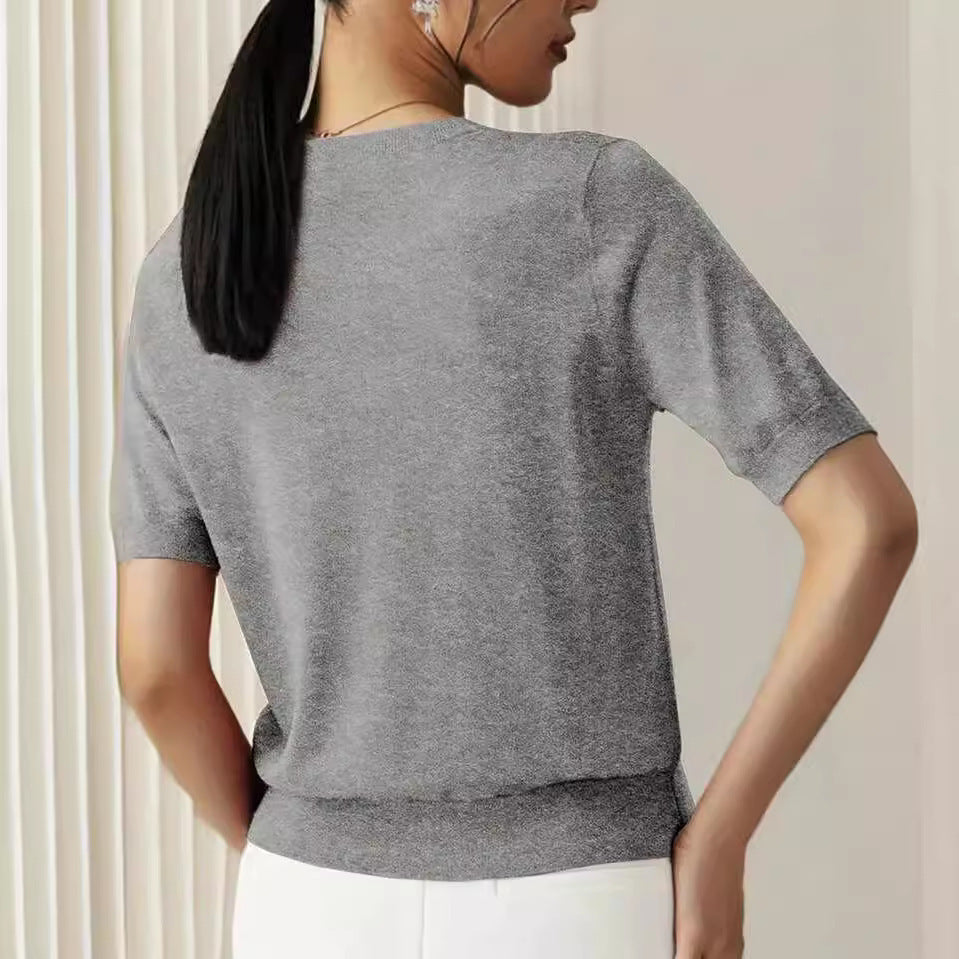 Jean – Schlichter Rundhals Pullover in Solide Farbe
