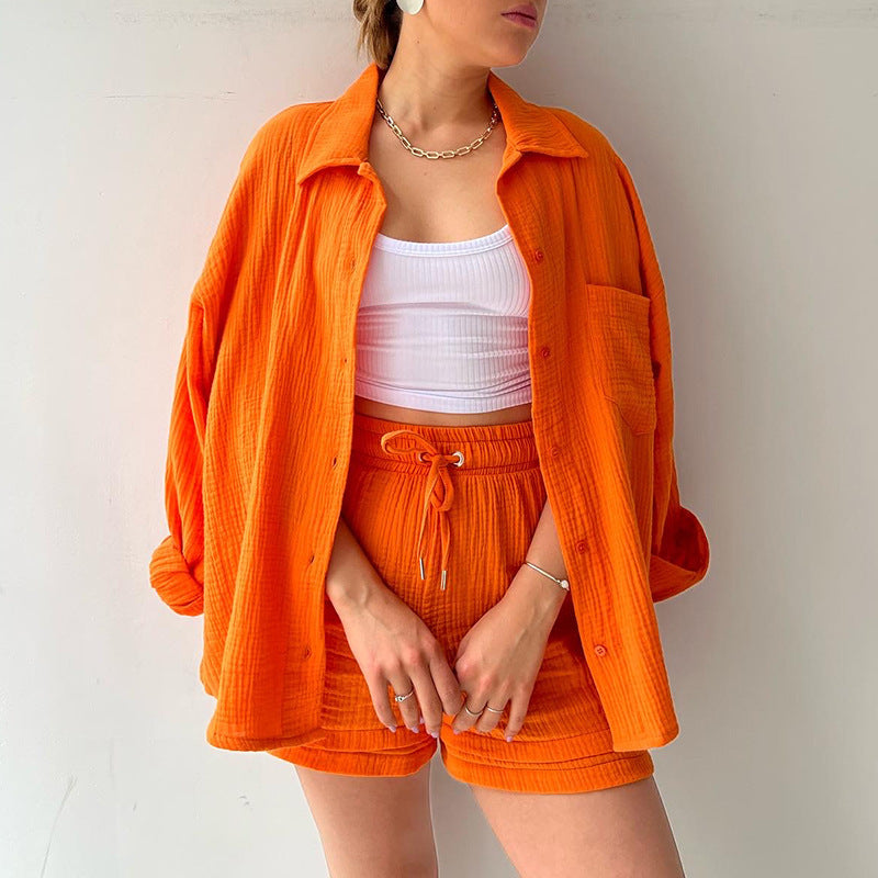 Damen 3-teiliges Freizeit-Set mit Hemd, Crop-Top und Shorts – Perfekt für entspannte Sommertage