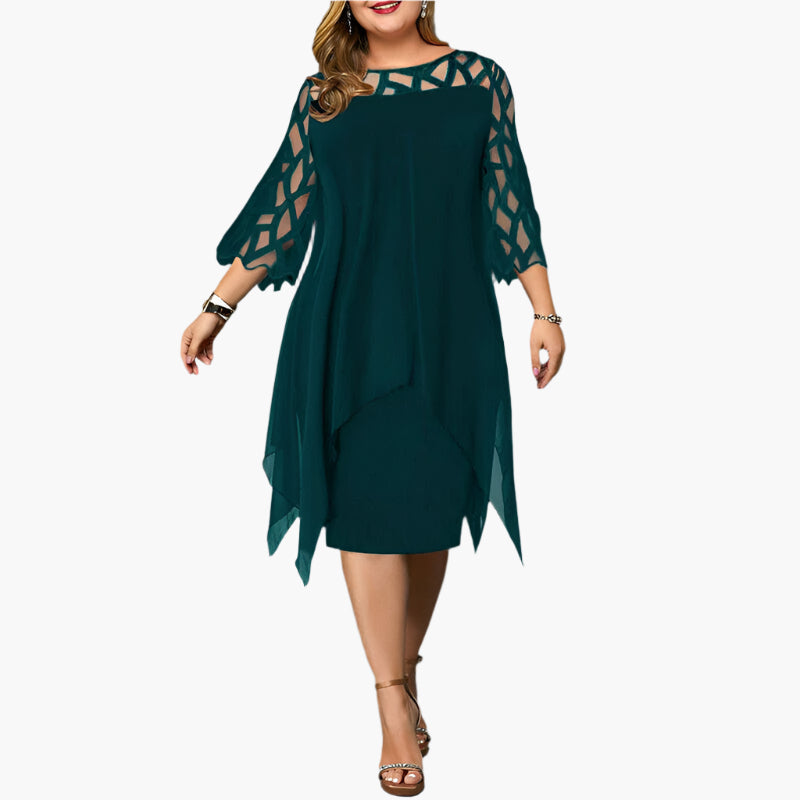 Damen Elegantes Midikleid mit Spitzenärmeln – Stilvolles Übergrößen Cocktailkleid für festliche Anlässe