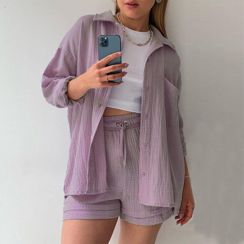 Damen 3-teiliges Freizeit-Set mit Hemd, Crop-Top und Shorts – Perfekt für entspannte Sommertage