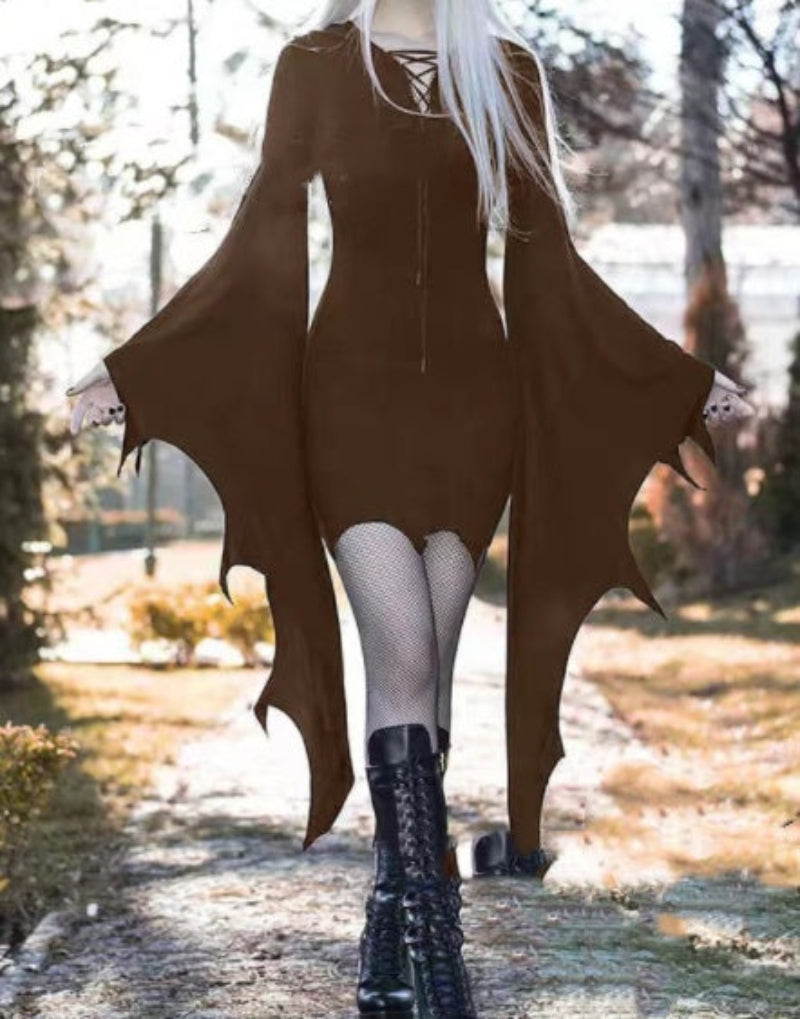 Halloween Damen Kleid Gothic Fledermaus Kostüm für Partys und Cosplay