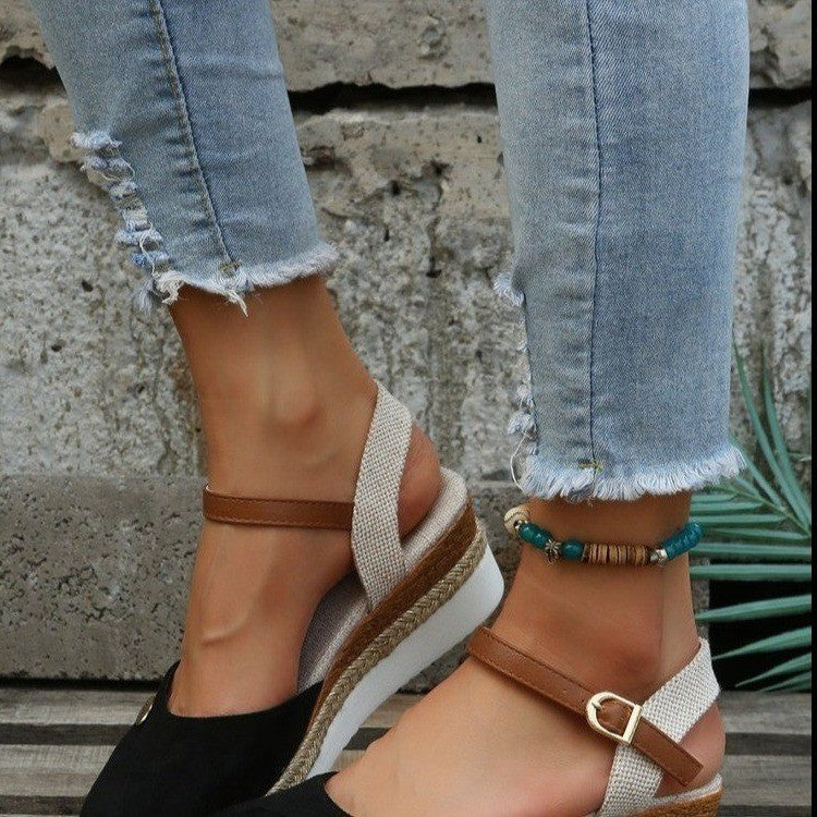 Damen Plateau-Sandalen mit Knöchelriemen – Sommerliche Freizeitschuhe im Espadrille-Stil