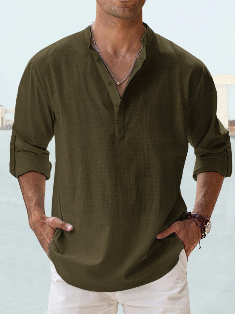 Herren Henley-Hemd mit Stehkragen – Langarm, lässig für Freizeit & Urlaub