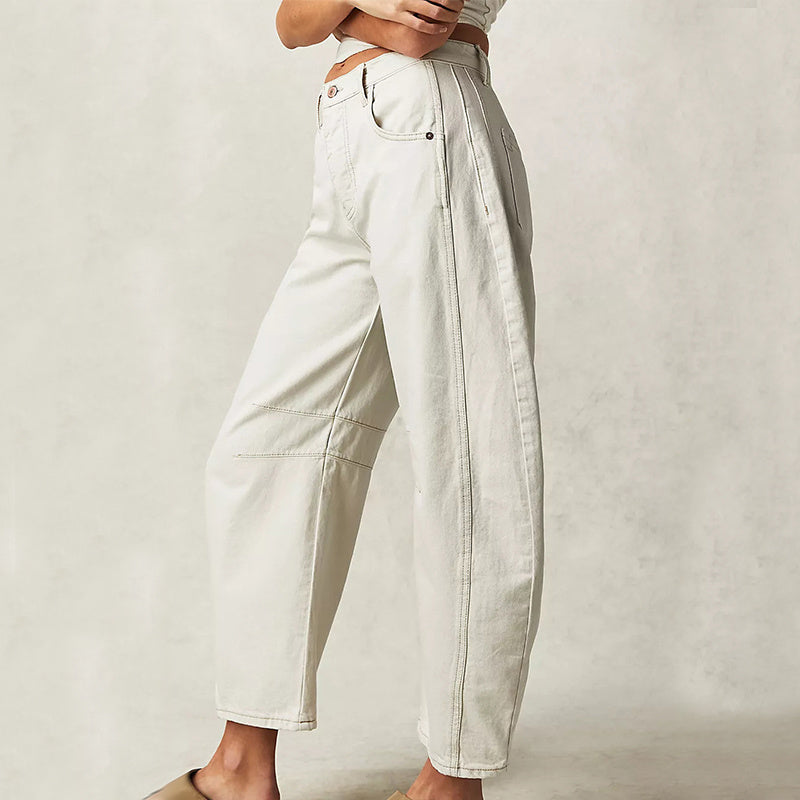 Damen Sommerhose – Weite High Waist Freizeithose mit geradem Bein für Büro oder Alltag