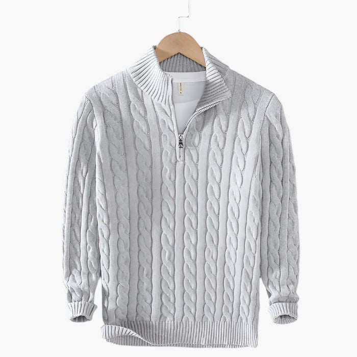 Herren Strickpullover mit Zopfmuster – Stilvoller Halbzip für Büro und Freizeit