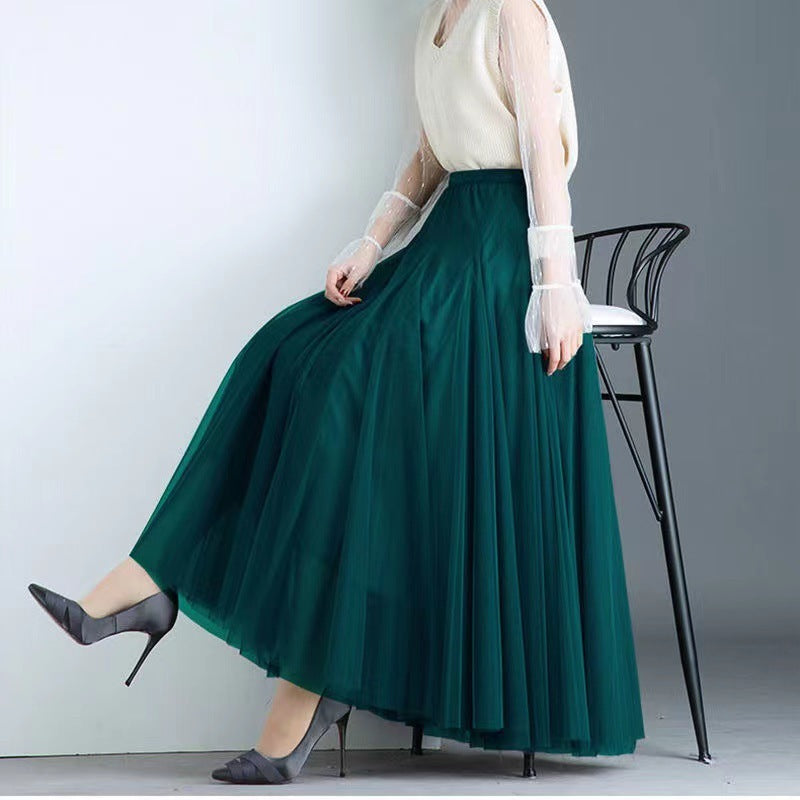 Eleganter Damen Tüllrock – langer A-Linien Maxirock mit elastischem Bund – stilvoller Tutu Mesh Skirt für Frühling und Sommer