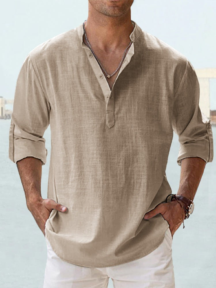 Herren Henley-Hemd mit Stehkragen – Langarm, lässig für Freizeit & Urlaub