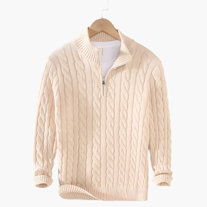 Herren Strickpullover mit Zopfmuster – Stilvoller Halbzip für Büro und Freizeit