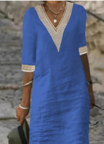 Damen-Sommerkleid mit Häkel-Details und V-Ausschnitt für Strand & Freizeit