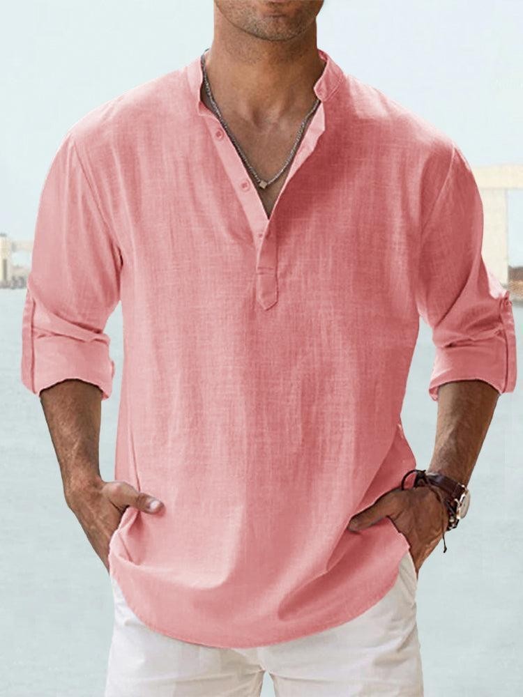 Herren Henley-Hemd mit Stehkragen – Langarm, lässig für Freizeit & Urlaub