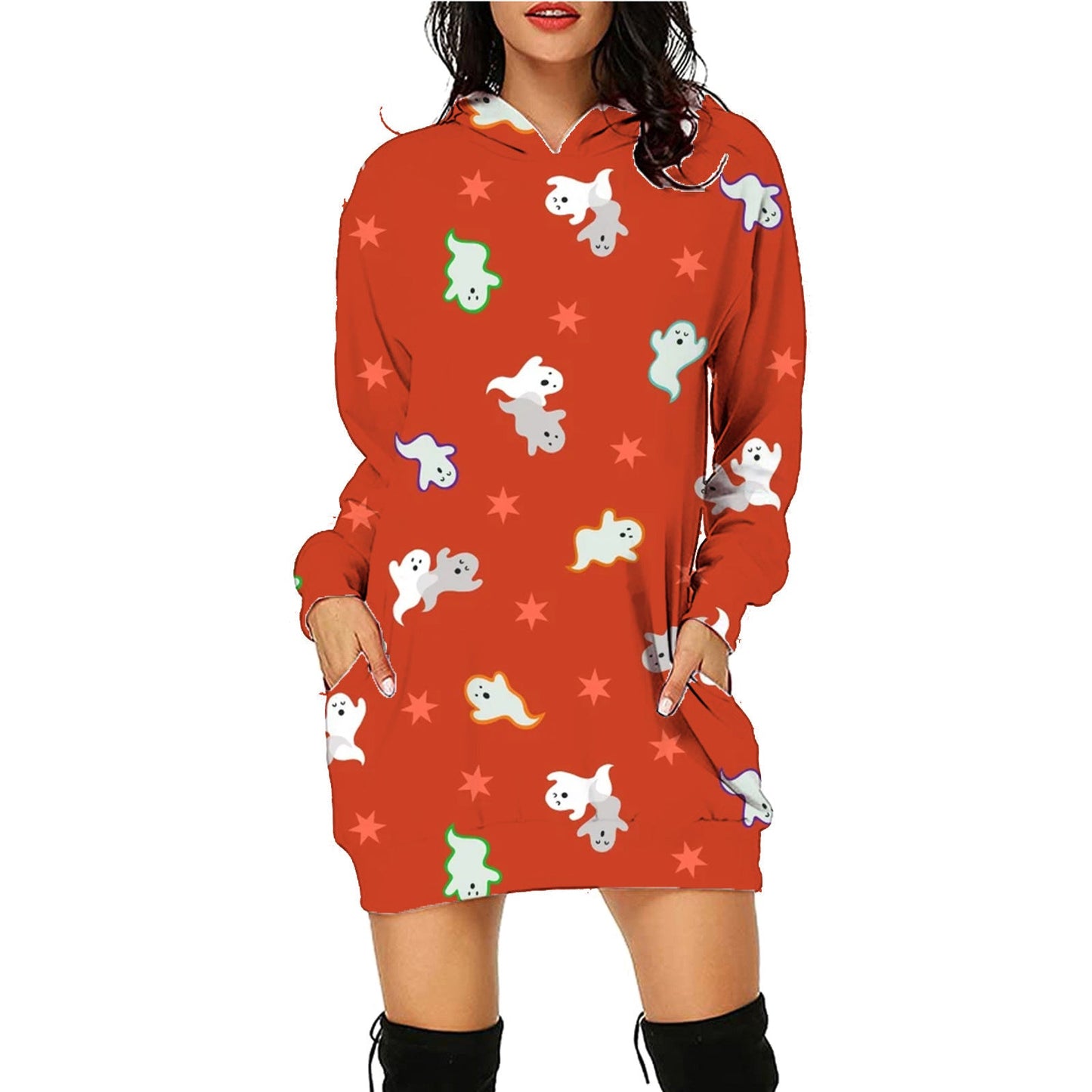 Damen Halloween Hoodie Kleid – Bequemes Freizeitkleid mit lustigen Motiven für Party & Kostüm