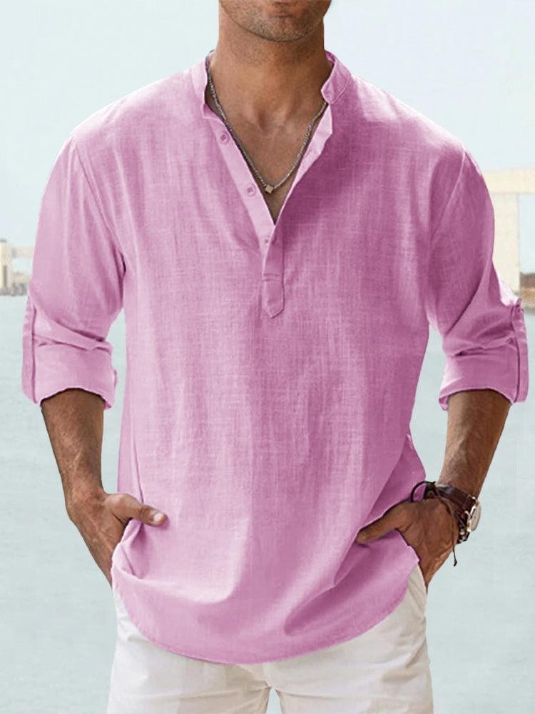 Herren Henley-Hemd mit Stehkragen – Langarm, lässig für Freizeit & Urlaub