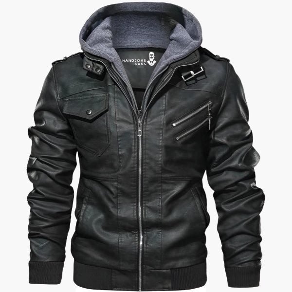 Herren Veganlederjacke mit abnehmbarer Kapuze – Urban Style & Vielseitigkeit