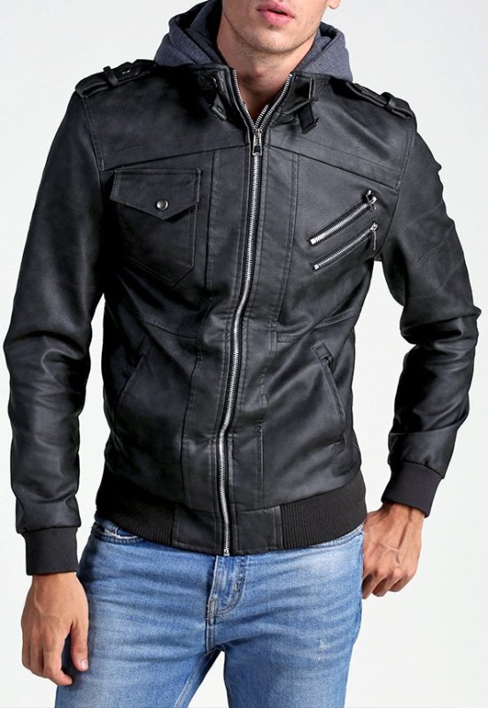 Herren Veganlederjacke mit abnehmbarer Kapuze – Urban Style & Vielseitigkeit