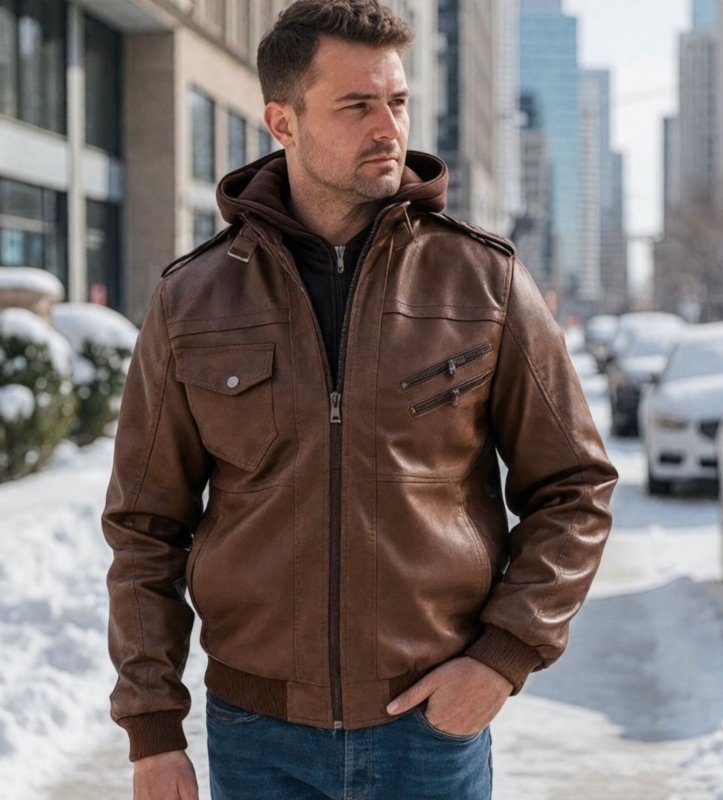 Herren Veganlederjacke mit abnehmbarer Kapuze – Urban Style & Vielseitigkeit