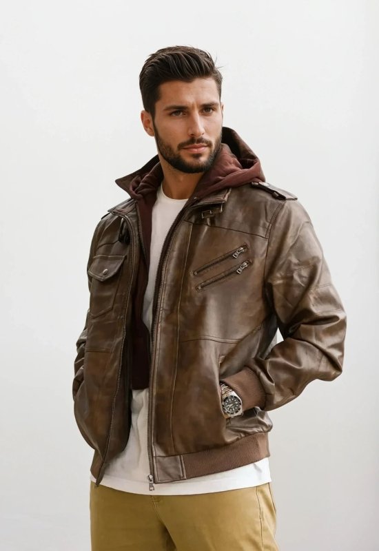 Herren Veganlederjacke mit abnehmbarer Kapuze – Urban Style & Vielseitigkeit