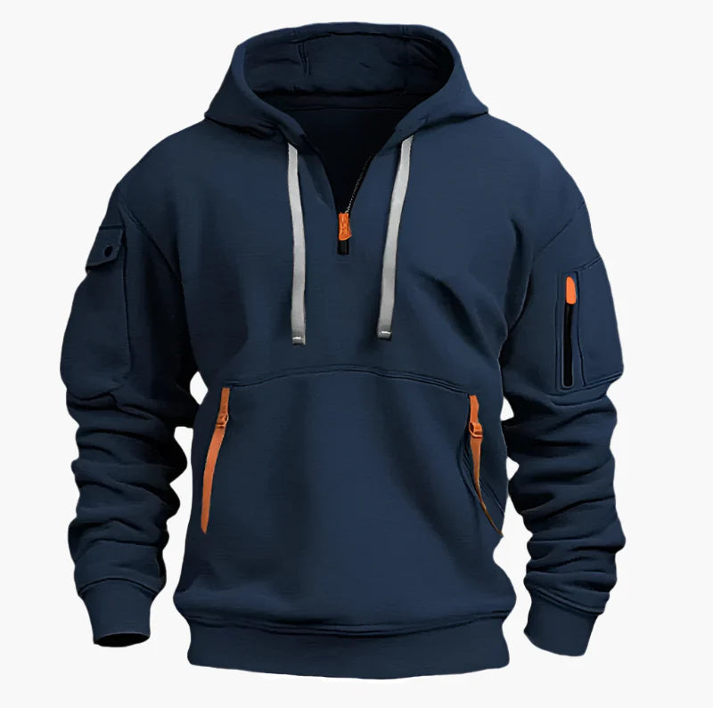 Herren Utility-Hoodie mit Half-Zip – Kapuzenpullover mit Reißverschlusstaschen für Sport & Alltag
