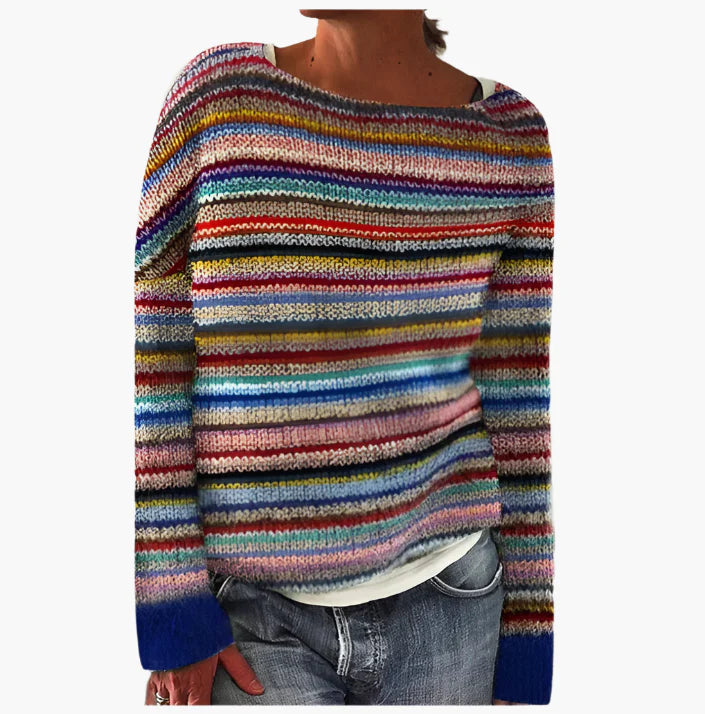 Damen Retro-Strickpullover im Vintage-Stil – Bequemer Herbstpullover mit buntem Muster