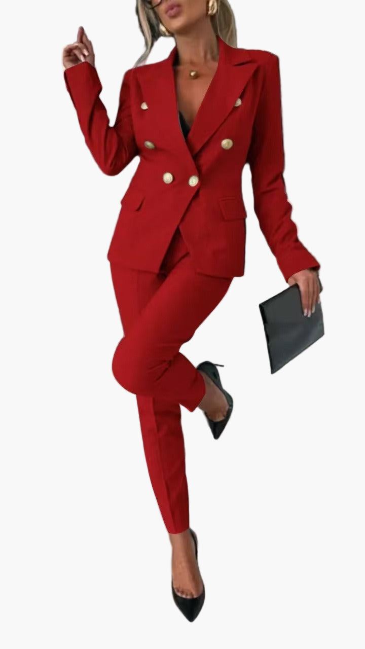 Damen Business Anzug Zweireihig mit Tailliertem Schnitt – Eleganter Hosenanzug für Büro & Abend
