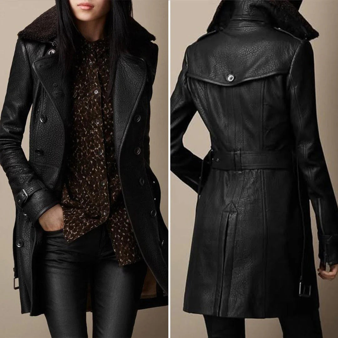 Damen Leder Trenchcoat – Eleganter Mantel im modernen Streetstyle-Look für modebewusste Frauen
