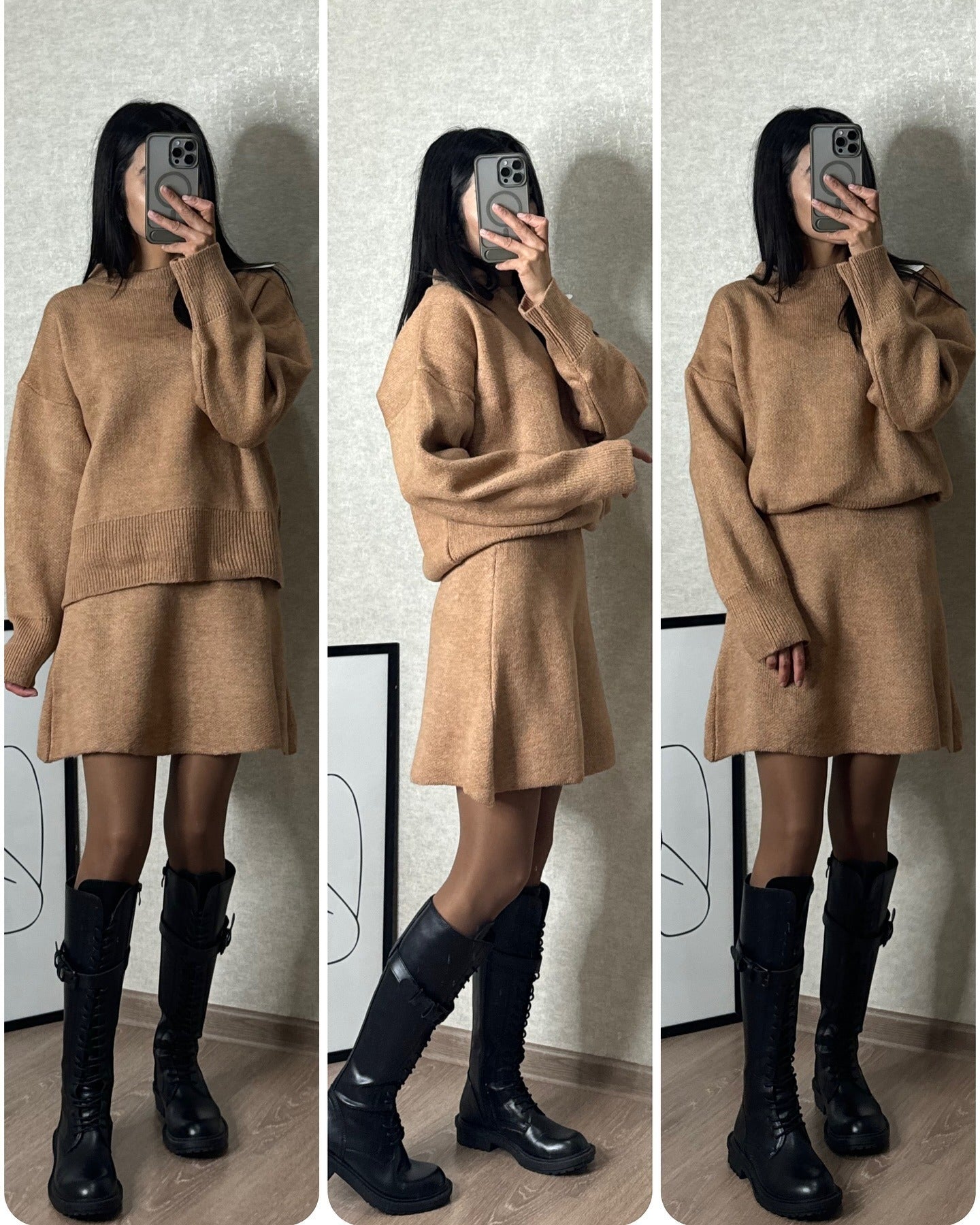 Damen Zweiteiliges Strickset – Modischer Pullover und Rock für Herbst & Winter