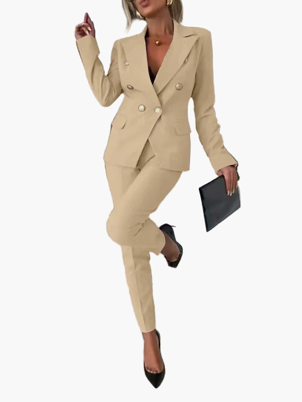 Damen Business Anzug Zweireihig mit Tailliertem Schnitt – Eleganter Hosenanzug für Büro & Abend