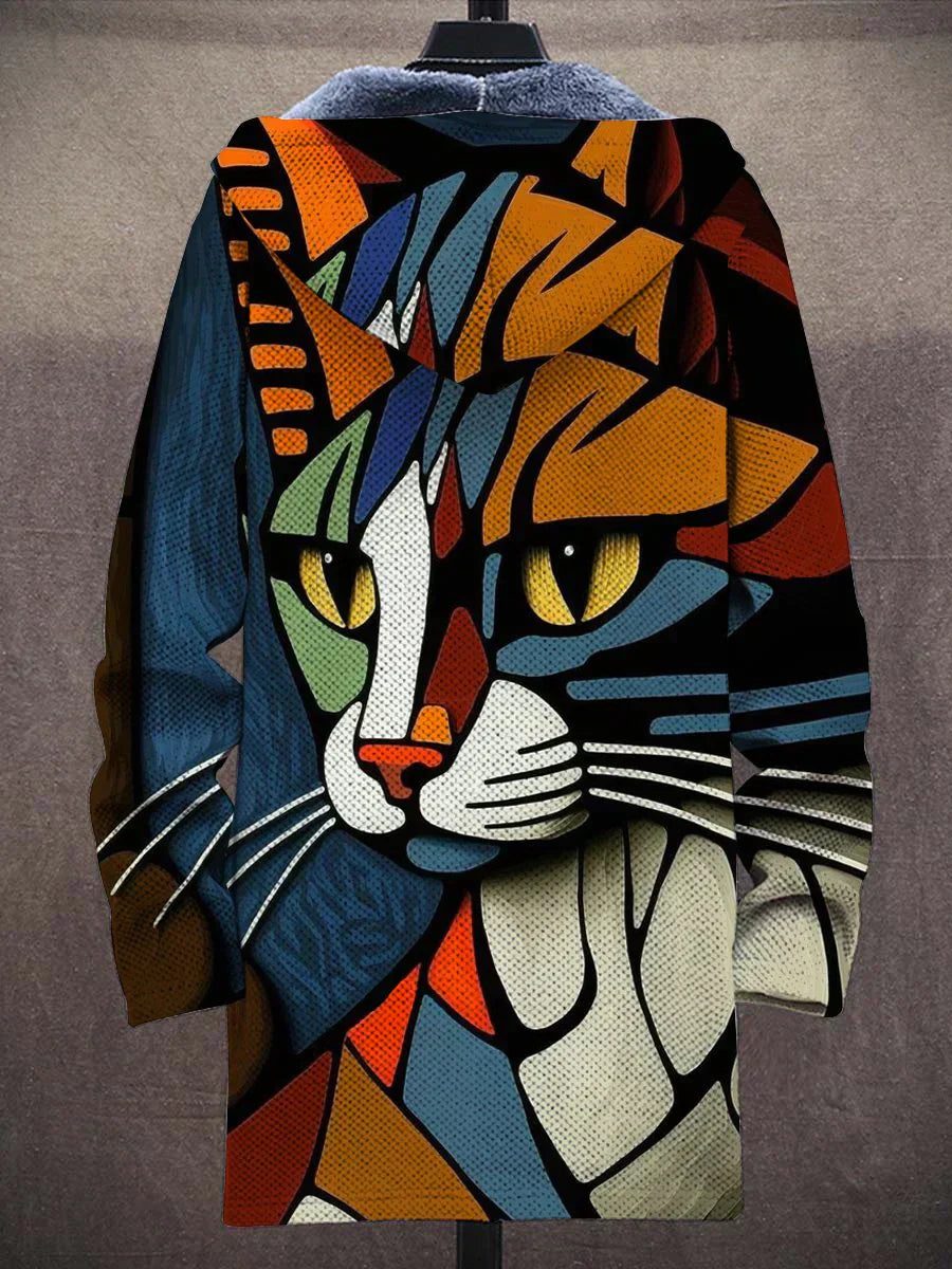 Damen Kunstvolle Hoodie-Jacke mit Katzenmotiv – Modischer Freizeit-Look