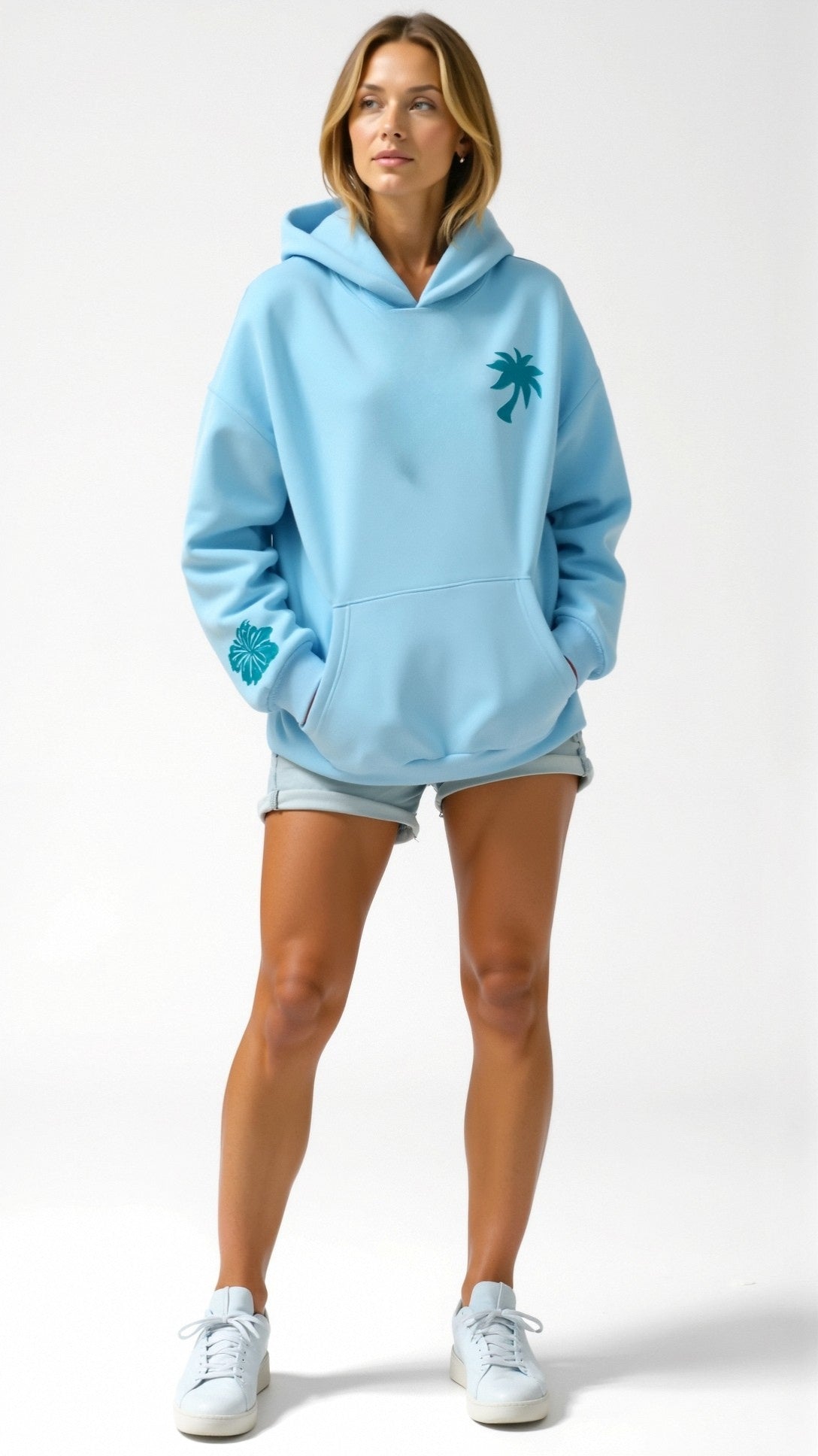 Damen Kapuzenpullover im Oversize-Look mit tropischer Stickerei – Freizeit & Streetwear Hoodie