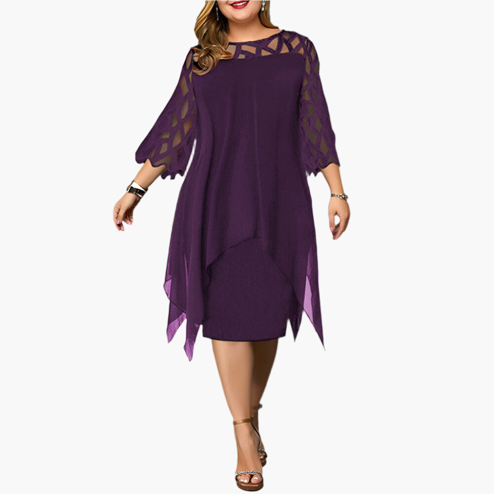 Damen Elegantes Midikleid mit Spitzenärmeln – Stilvolles Übergrößen Cocktailkleid für festliche Anlässe