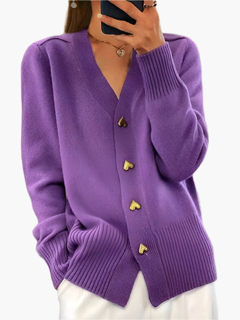 Damen Cardigan mit Herzknöpfen – Eleganter Strick für Herbst und Winter