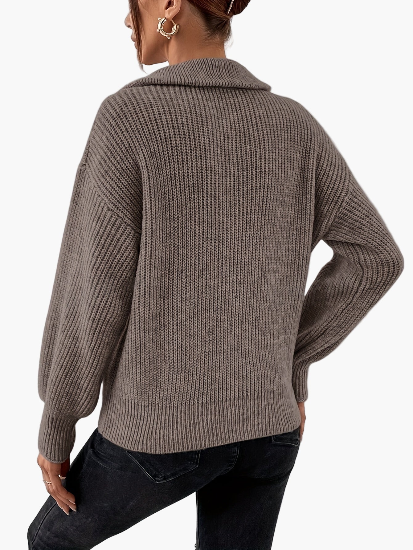 Damen Strickpullover mit Reißverschluss und elegantem Kragen – Modischer Freizeit-Look