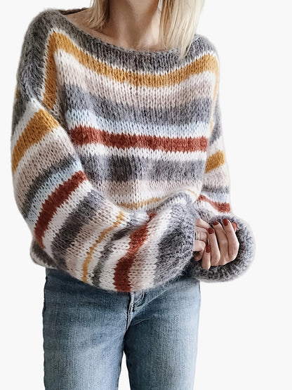Damen Strickpullover im lässigen Streifen-Design für Herbst und Winter – Oversized, gemütlich, modisch