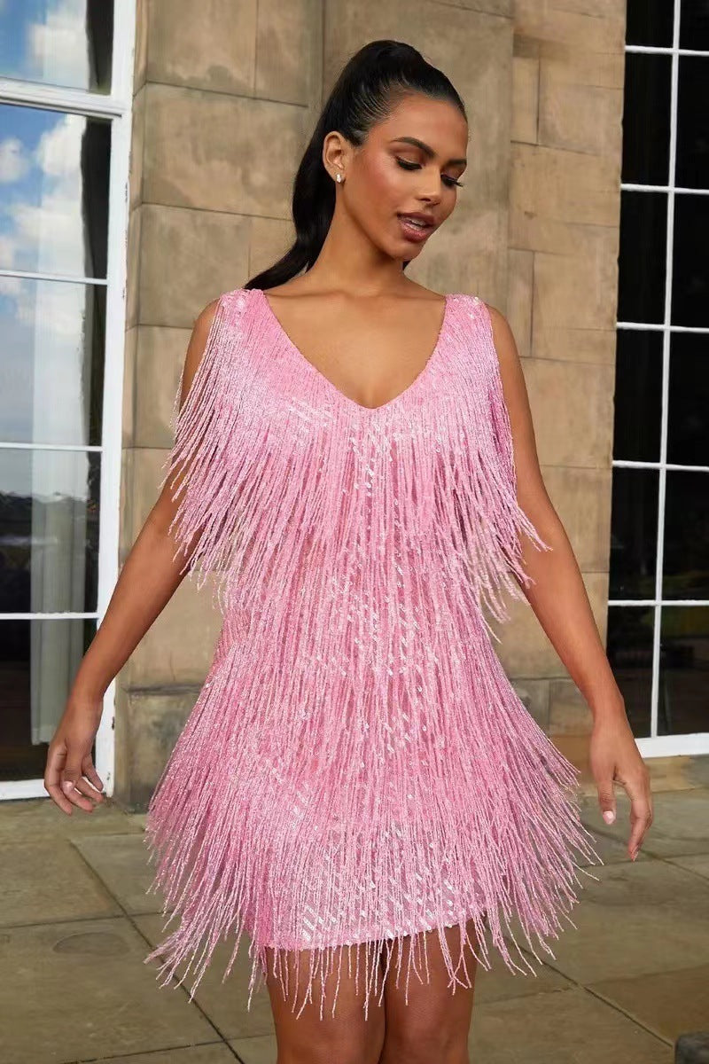 Glamouröses Damen-Fransen-Minikleid im Party-Stil für besondere Anlässe