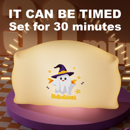 Halloween Nachtlicht für Kinder – Pat the Light – Deko-Lampe mit Geister- und Kürbis-Motiven, 3 Helligkeitsstufen, Timer, Touch-Funktion, ideales Geschenk und Partydeko
