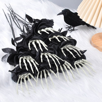 Halloween Dekoration Kunstrosen mit Skelett-Hand – Gruselige Blumen für Party & Tischdeko