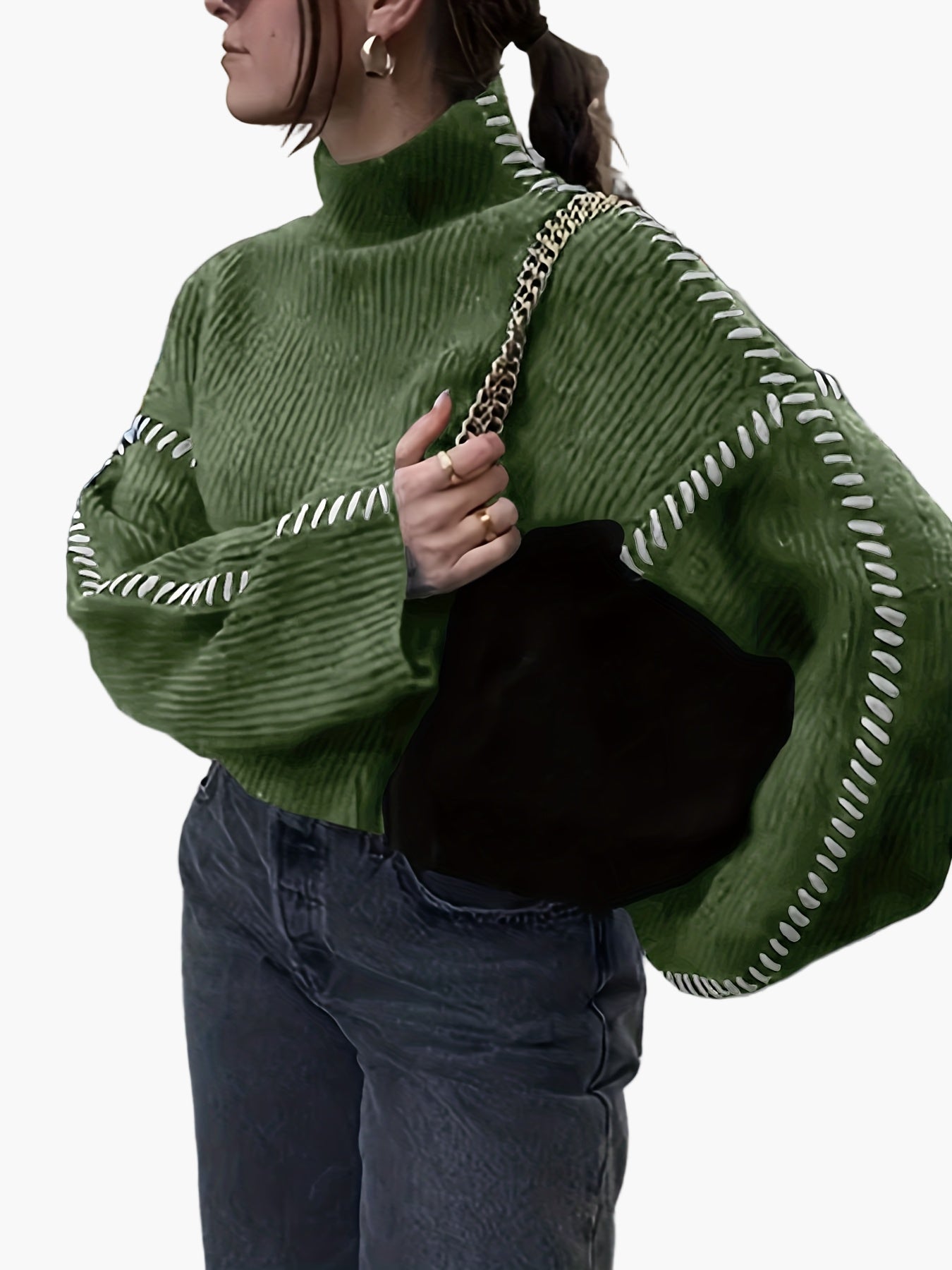 Damen Strickpullover im modernen Oversize-Design mit High Neck – Streetstyle Herbst/Winter