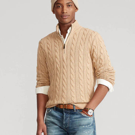Herren Strickpullover mit Zopfmuster – Stilvoller Halbzip für Büro und Freizeit