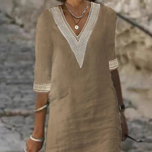 Damen-Sommerkleid mit Häkel-Details und V-Ausschnitt für Strand & Freizeit