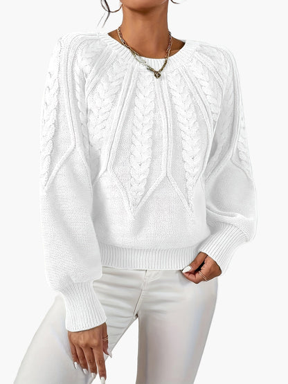Damen Strickpullover mit Zopfmuster und Rundhalsausschnitt – Eleganter Alltagslook für Frühling & Herbst