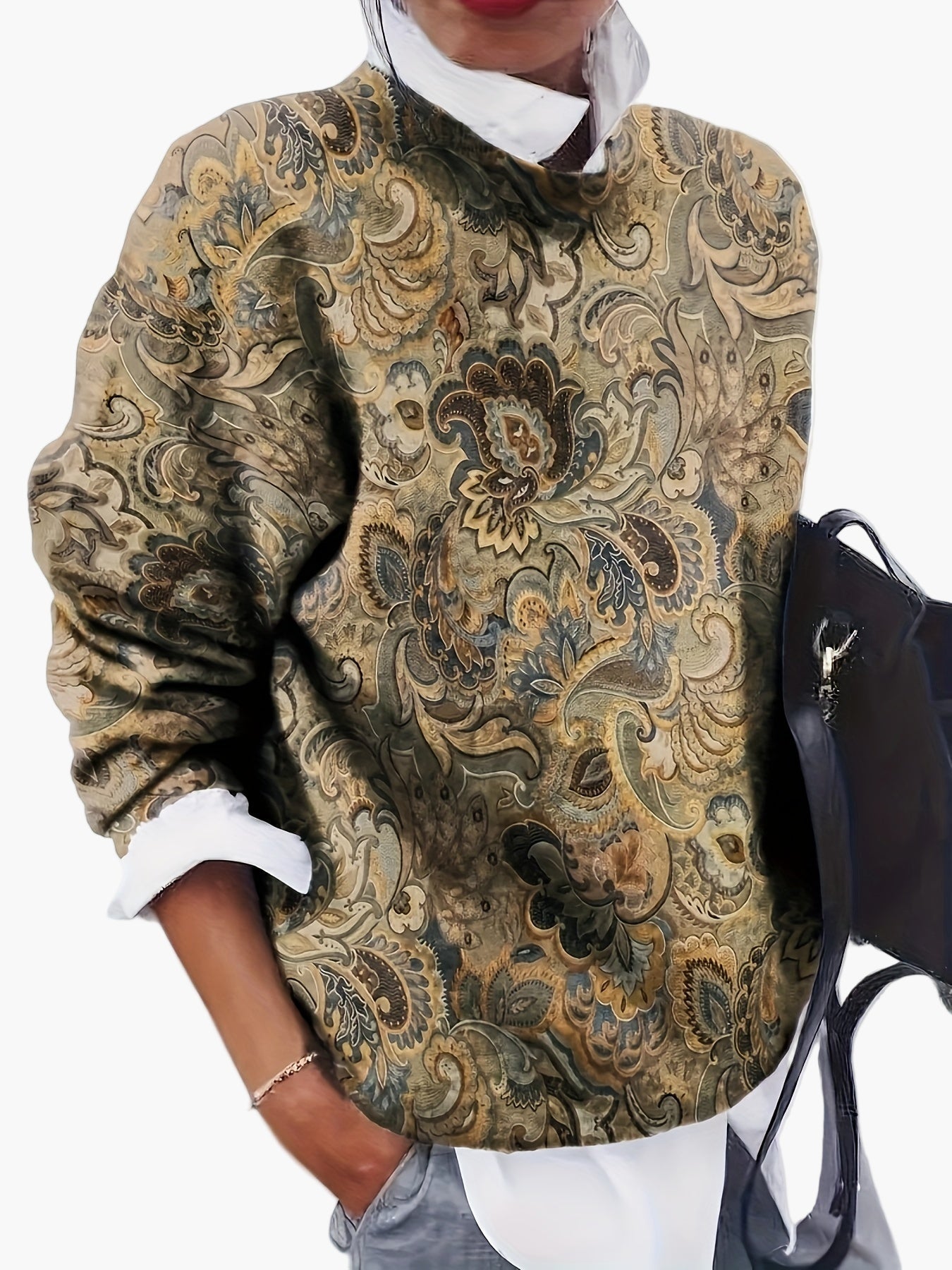 Damen Vintage Pullover mit Paisley-Muster – Eleganter Freizeit-Look für Alltag und Büro