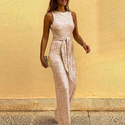 Shannon – Ärmelloser sexy Jumpsuit mit silbernen Paillettenpunkten