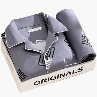 Herren Schlafanzug Set – Klassisches Design mit Weizenmuster, Langarm, Bequeme Nachtwäsche