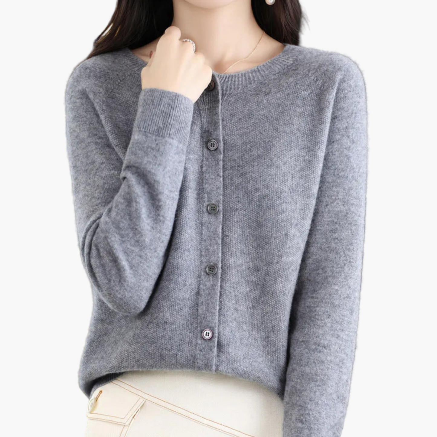Damen Strickjacke im klassischen Stil – Eleganter Cardigan für Alltag und Büro