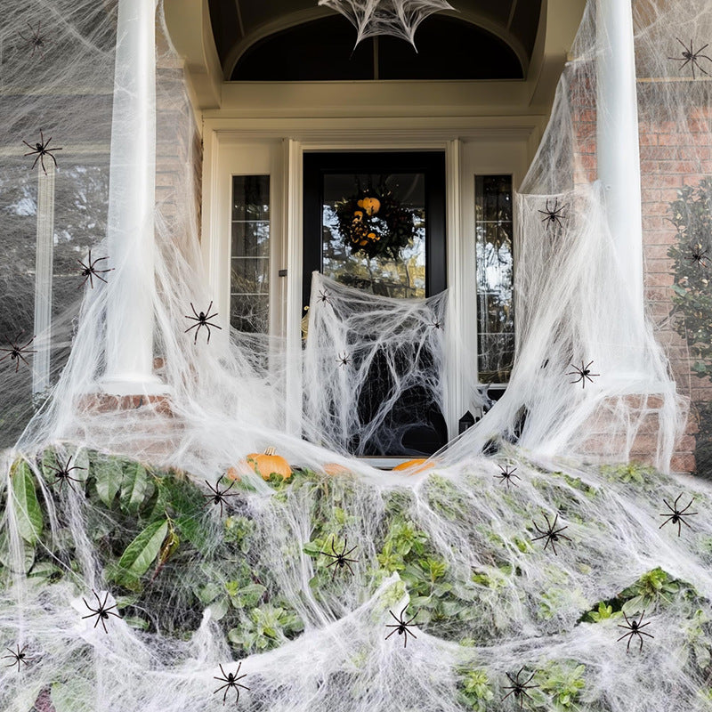 Halloween Spinnennetz Deko Set für Haus & Garten mit Spinnen – Gruselige Dekoration für Halloween-Partys und Trick-or-Treat