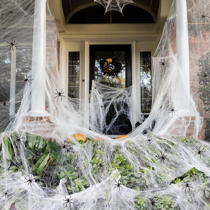 Halloween Spinnennetz Deko Set für Haus & Garten mit Spinnen – Gruselige Dekoration für Halloween-Partys und Trick-or-Treat
